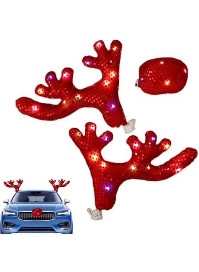Red Christmas Car Decorations LED Light Deer Antler Design Durable Exterior Attachment Easy Installation - Image 1
