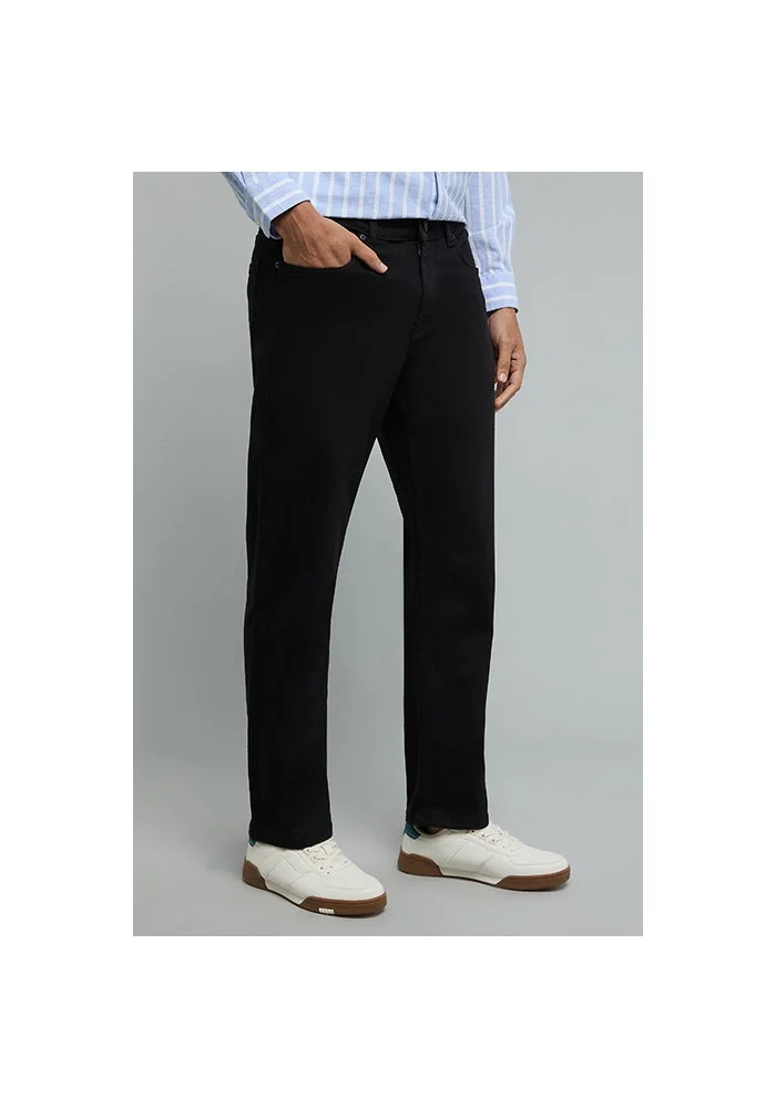 R&b  Solid Straight Fit Jeans with Button Closure for Men | Best Price UAE