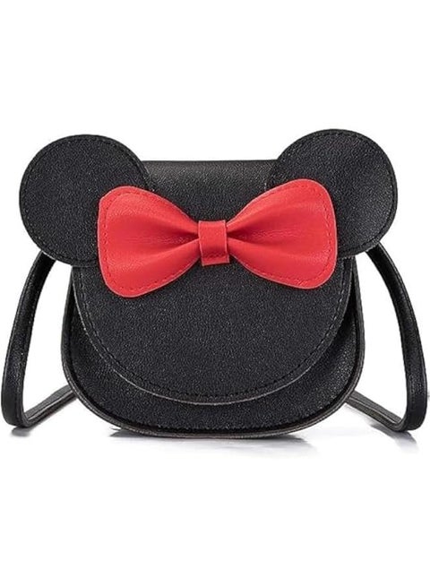 حقيبة كتف صغيرة تمر بالجسم للبنات الصغيرات، محفظة عملات معدنية مع فيونكة لطيفة على شكل اذن فأر (اسود)، من ابين