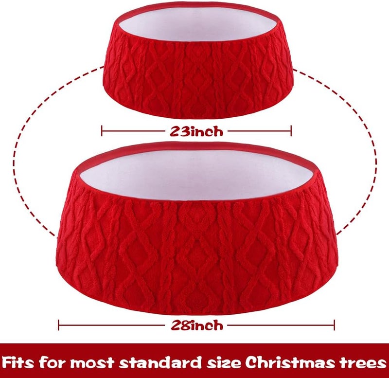 Teeanzo 28 Inch Christmas Tree Collar Red Plush Faux Fur with Crossed Diamond Pattern, Soft Boho Xmas Tree Ring Tree Skirt for Christmas Artificial Trees Holiday Party Home Decor - Image 2
