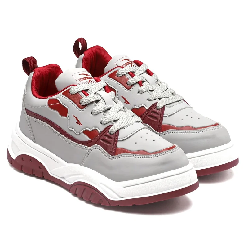 Asian Light Grey Maroon Sneakers for Women and Girls