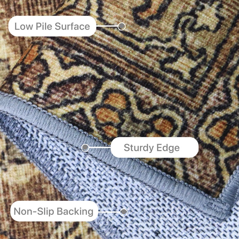 BESBLEE 8X10 Area Rugs Machine Washable Rugs for Living Room, Vintage Boho Large Rugs for Bedroom Dining Room, Non Slip Indoor Soft Distressed Lightweight Thin Low Pile Carpet, Rustic Brown - Image 5