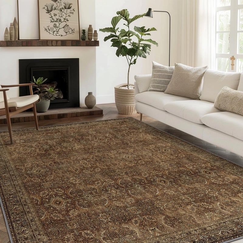 BESBLEE 8X10 Area Rugs Machine Washable Rugs for Living Room, Vintage Boho Large Rugs for Bedroom Dining Room, Non Slip Indoor Soft Distressed Lightweight Thin Low Pile Carpet, Rustic Brown - Image 2