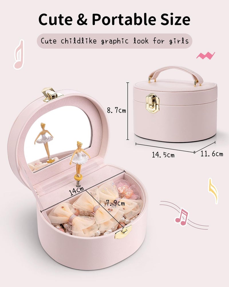 Vlando Kid Music Box with Ballerina for Girls - Musical Jewelry Box for Birthday Bedroom Decor - Birthday for Girls Ages 4 5 6 7 8-12 Year Old - Light Pink - Image 2