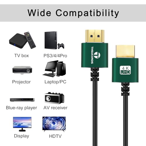 Thsucords Thin HDMI to HDMI Cable 1FT 2 Pack, Ultra Slim & Flexible HDMI Cord Supports High Speed 4K@60Hz 18gbps 2160p 1080p - Image 4