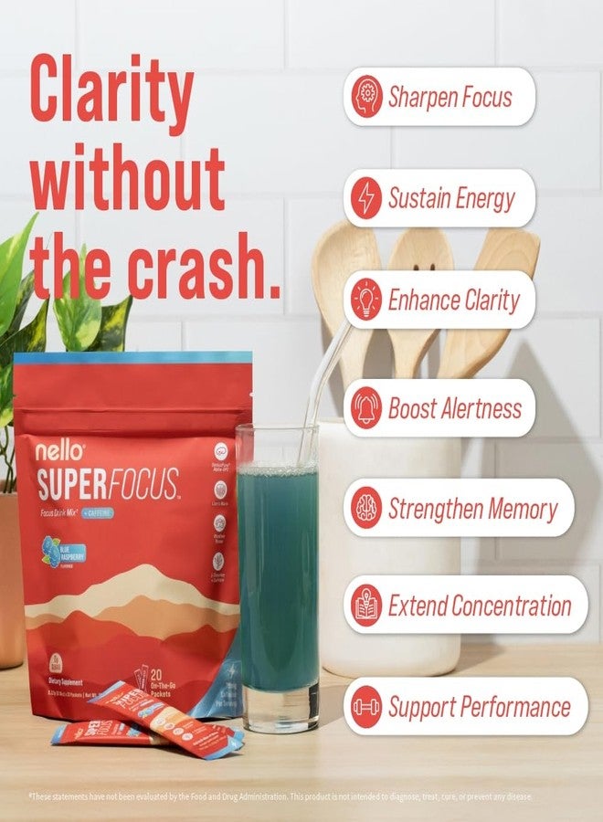 Nello Superfocus – Nootropic Focus Drink Mix for Productivity, Caffeine, L-Theanine, Rhodiola Rosea, Alpha-GPC, Lion’s Mane, Tyrosine, Sugar-Free Packets - Blue Raspberry with Caffeine (Pack of 20) - Image 2