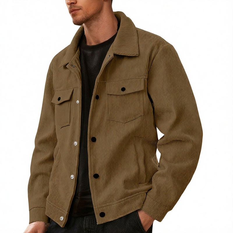 Corduroy Jacket Men Retro Workwear Lapel Casual Outerwear - Image 1