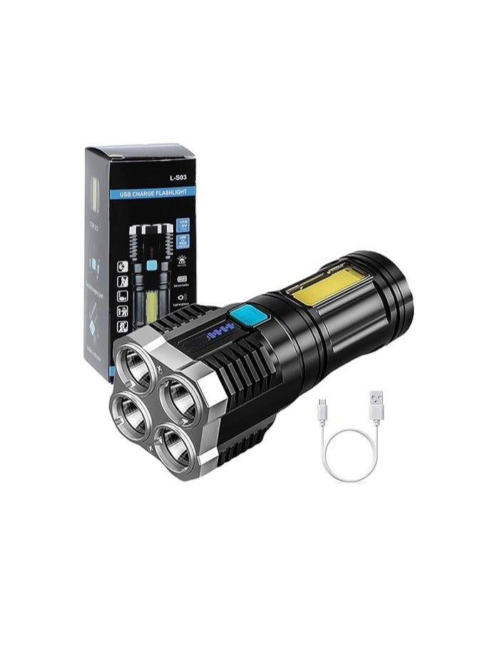 USB Rechargeable Super Bright LED Torch with Side Light 4 Modes COB Lumens Powerful for Outdoor Camping Torch - Image 1