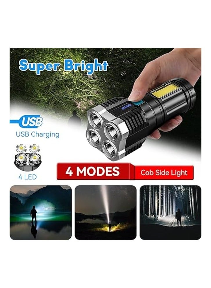 USB Rechargeable Super Bright LED Torch with Side Light 4 Modes COB Lumens Powerful for Outdoor Camping Torch - Image 4