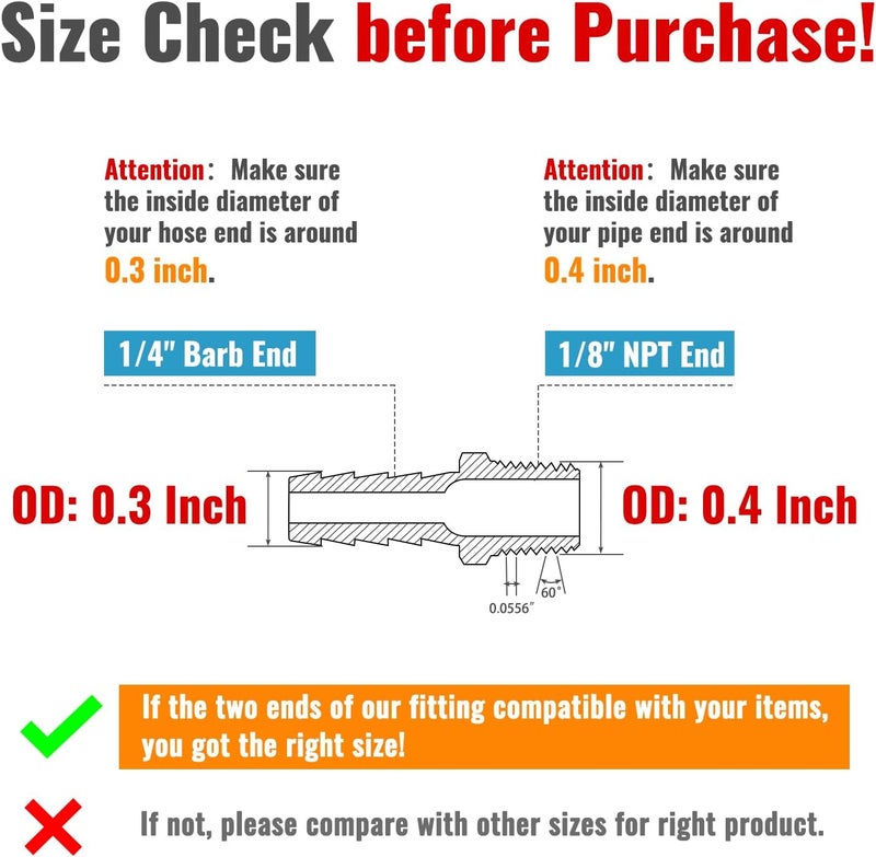 SUNGATOR 12-Pack 1/8" NPT to 1/4" Hose Barb Fittings, Brass Air Hose Fittings, 1/4" Barb to 1/8" NPT Male Thread Adapter, Brass Air Line Repair Connector Kit for Compressor, Gas, Auto Shop - Image 2