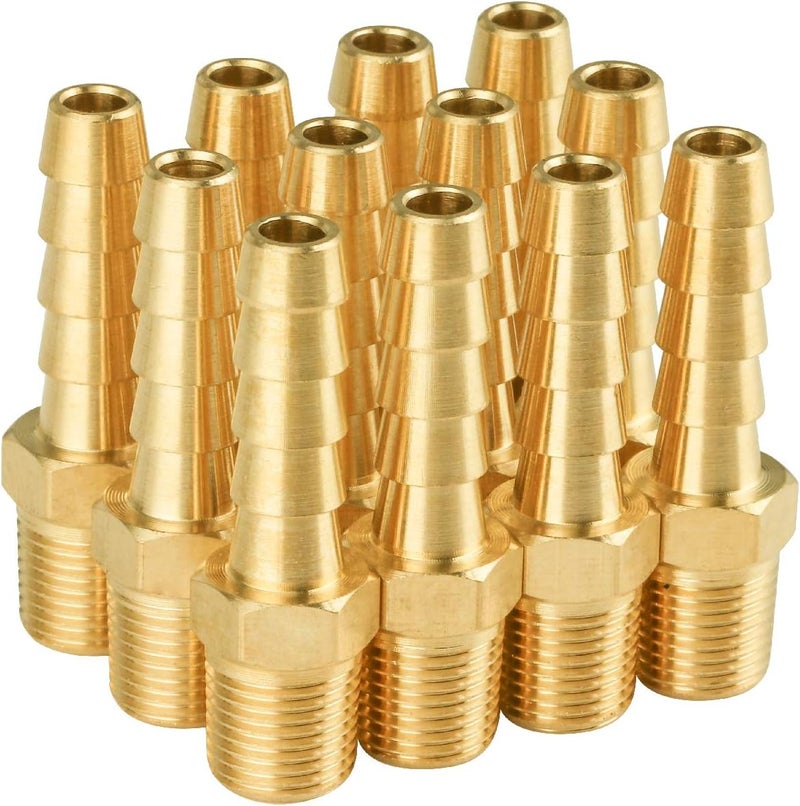 SUNGATOR 12-Pack 1/8" NPT to 1/4" Hose Barb Fittings, Brass Air Hose Fittings, 1/4" Barb to 1/8" NPT Male Thread Adapter, Brass Air Line Repair Connector Kit for Compressor, Gas, Auto Shop - Image 1