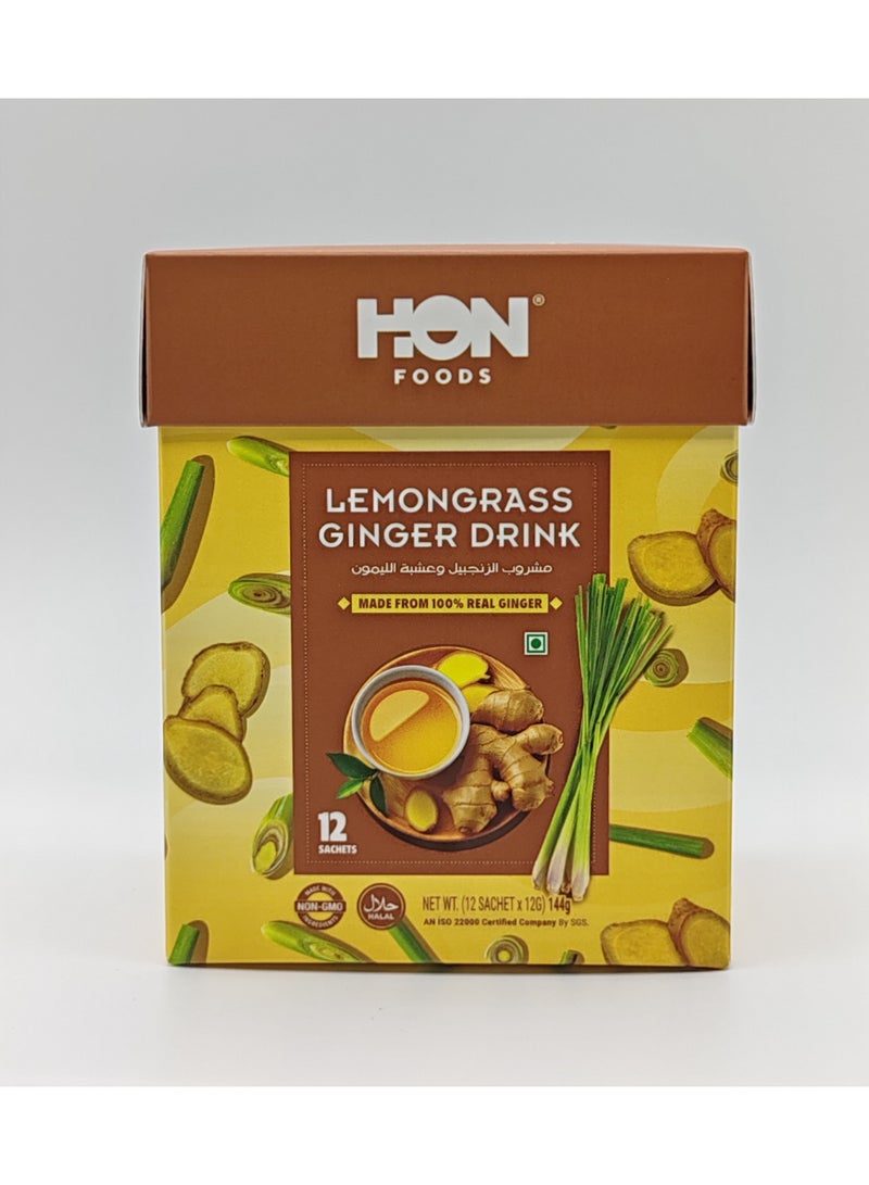 HON FOODS Lemongrass Ginger Drink (Pack of 12 Sachets), Made from 100% Real Ginger - Image 1