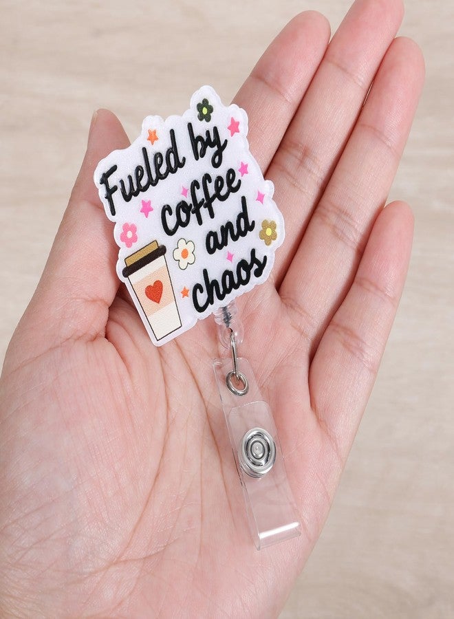 BVIIE Fueled by Coffee and Chaos Funny Badge Reel | Retractable ID Card Badge Holder | Coffee Lover Badge Buddy | Office Gifts for RN CNA MA LPN ER Nurse Doctor Teachers Coworkers | Acrylic｜Alligator Clip - Image 2