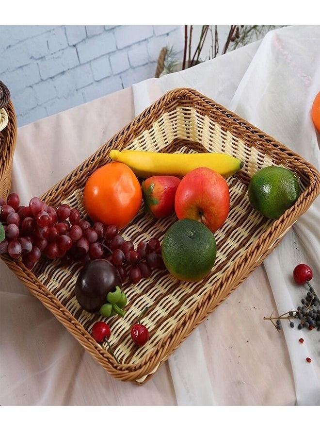 C&C Home - 1-Piece Handmade Bamboo Rattan Rectangular Fruit Basket Food Storage Bowls Service Tray Kitchen Organizer 40x30x10cm - Image 1