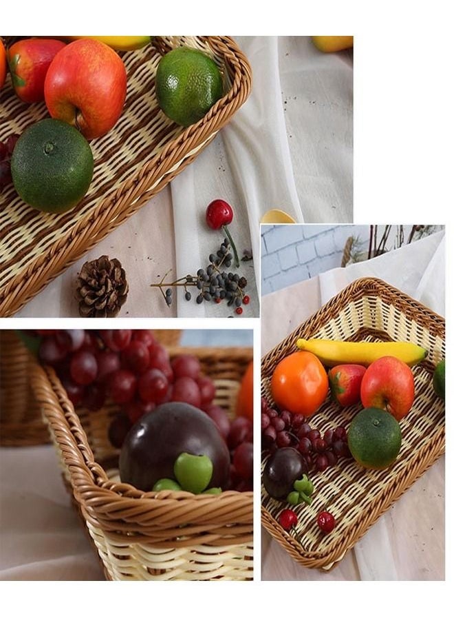 C&C Home - 1-Piece Handmade Bamboo Rattan Rectangular Fruit Basket Food Storage Bowls Service Tray Kitchen Organizer 40x30x10cm - Image 1