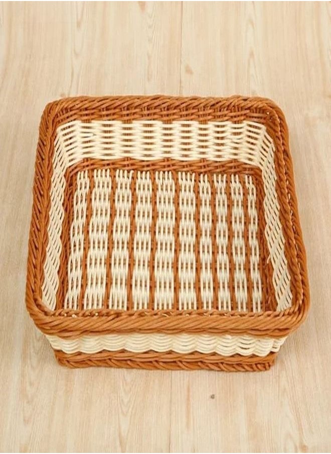C&C Home - 1-Piece Handmade Bamboo Rattan Rectangular Fruit Basket Food Storage Bowls Service Tray Kitchen Organizer 40x30x10cm - Image 1