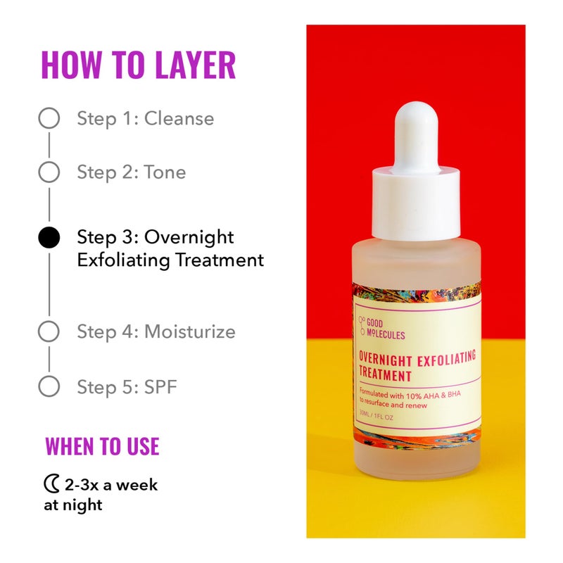 Good Molecules علاج التقشير الليلي Good Molecules - مقشر للوجه بحمض ألفا هيدروكسي لتوحيد لون البشرة وملمسها - مصغر للمسام، مستحضر للعناية بالبشرة للوجه بحمض الساليسيليك - Image 4