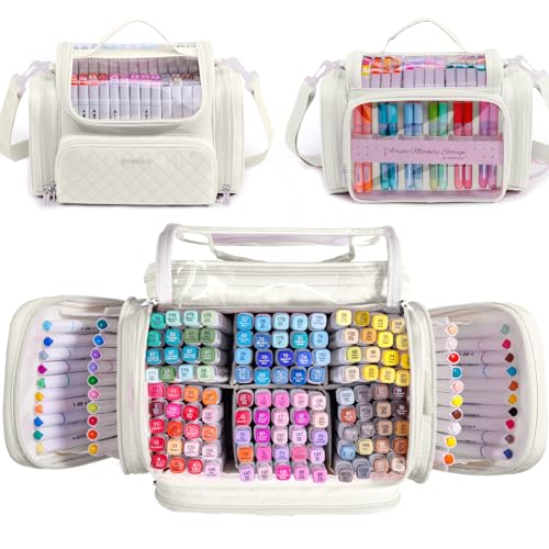 APOFFICE Marker Organizer Case Bag for 200300 Markers Large Art Supply Storage Bag with Detachable Dividers Travel Marker Holder for Alcohol Markers Brush Pens Colored Pencils Craft Supplies - Image 1