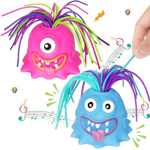 HOMQYTE Fidget Toys Hair Pulling Stress Relief Toys with LED Light Differernt Screams Novelty Screaming Monster for Adults Teens Autism BluePink 2P - Image 1