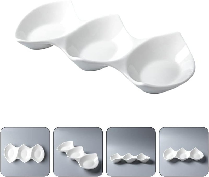 woobles Sauce Dipping Bowls 3 Compartment Soy Sauce Dish Divided Sauce Dish Appetizer Serving Tray Snacks Nuts Dried Fruits Platter for Restaurant Kitchen Soy Sauce Ketchup BBQ Sauce - Image 2