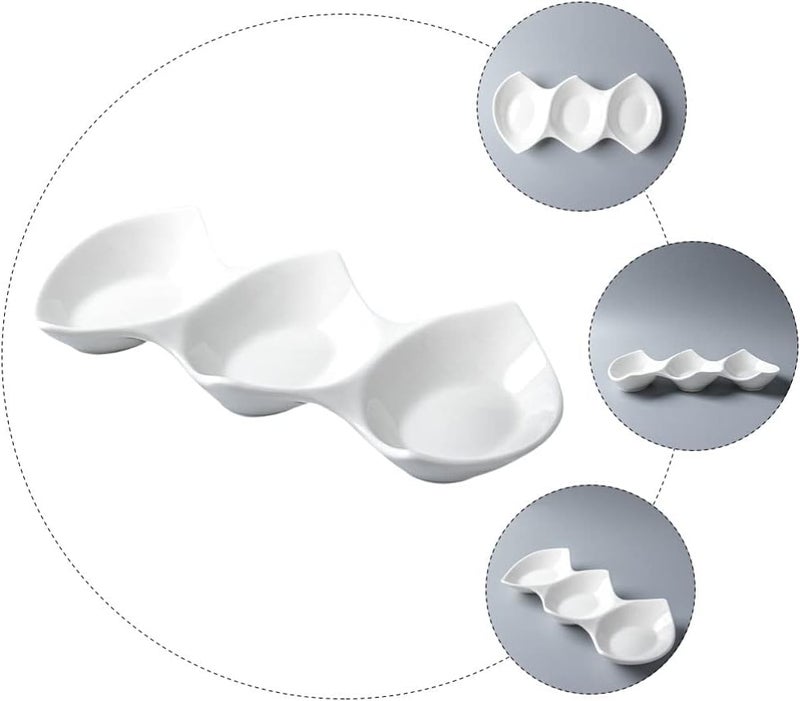 woobles Sauce Dipping Bowls 3 Compartment Soy Sauce Dish Divided Sauce Dish Appetizer Serving Tray Snacks Nuts Dried Fruits Platter for Restaurant Kitchen Soy Sauce Ketchup BBQ Sauce - Image 3