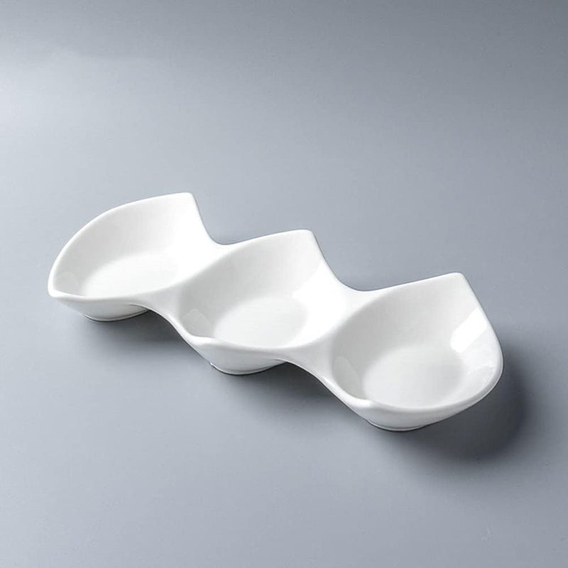 woobles Sauce Dipping Bowls 3 Compartment Soy Sauce Dish Divided Sauce Dish Appetizer Serving Tray Snacks Nuts Dried Fruits Platter for Restaurant Kitchen Soy Sauce Ketchup BBQ Sauce - Image 4