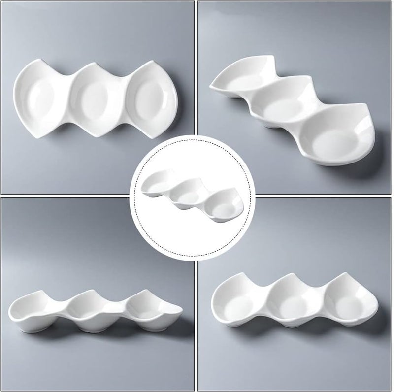 woobles Sauce Dipping Bowls 3 Compartment Soy Sauce Dish Divided Sauce Dish Appetizer Serving Tray Snacks Nuts Dried Fruits Platter for Restaurant Kitchen Soy Sauce Ketchup BBQ Sauce - Image 5