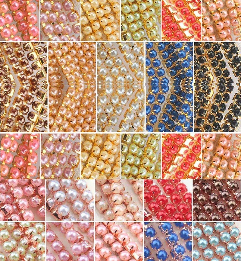Diy Crafts 15227 9 Colors Pearl Copper Rhinestone Chain Base Cup Pearl Chain for Sewing Diy Garment Accessories Trim, 10 Yards, Sapphire - (Gold) - Image 1