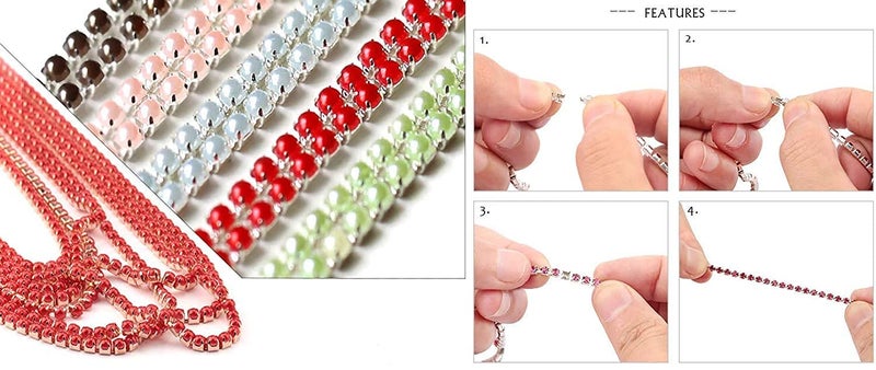 Diy Crafts 15227 9 Colors Pearl Copper Rhinestone Chain Base Cup Pearl Chain for Sewing Diy Garment Accessories Trim, 10 Yards, Sapphire - (Gold) - Image 4