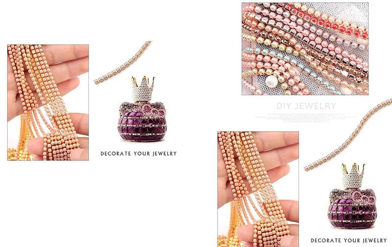 Diy Crafts 15227 9 Colors Pearl Copper Rhinestone Chain Base Cup Pearl Chain for Sewing Diy Garment Accessories Trim, 10 Yards, Sapphire - (Gold) - Image 3