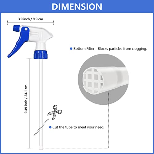 Uineko 6 Pack Universal Spray Bottle Replacement Nozzle, Mist & Stream Trigger Sprayer for 16oz 24oz 32oz Bottles, Heavy Duty Mister Head Part w/ 10.2 Inch Tube for Cleaning Solutions, Car Detailing - Image 4