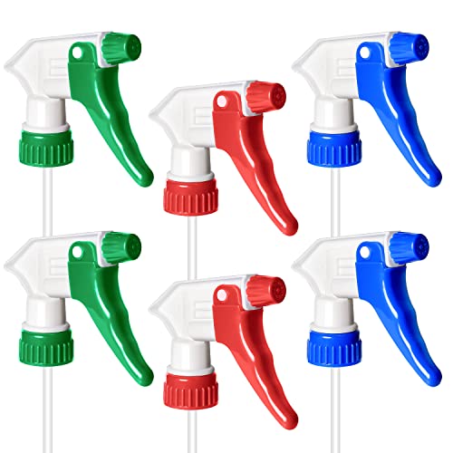 Uineko 6 Pack Universal Spray Bottle Replacement Nozzle, Mist & Stream Trigger Sprayer for 16oz 24oz 32oz Bottles, Heavy Duty Mister Head Part w/ 10.2 Inch Tube for Cleaning Solutions, Car Detailing - Image 1