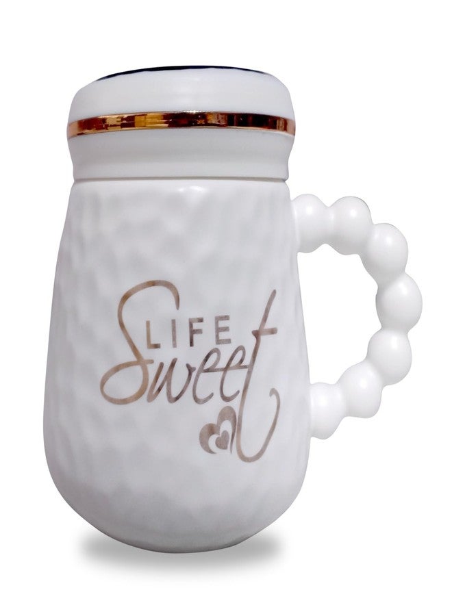 Wosta "Sweet Life Coffee Mug, Mugs for Coffee, Birthday Gift, Coffee Mug with Lid, Coffee Mugs, Tea Mug, Cups and Mugs, Ceramic Coffee Mug, Cute Coffee Mug, Tea Mugs 400 Ml (White) - Image 1