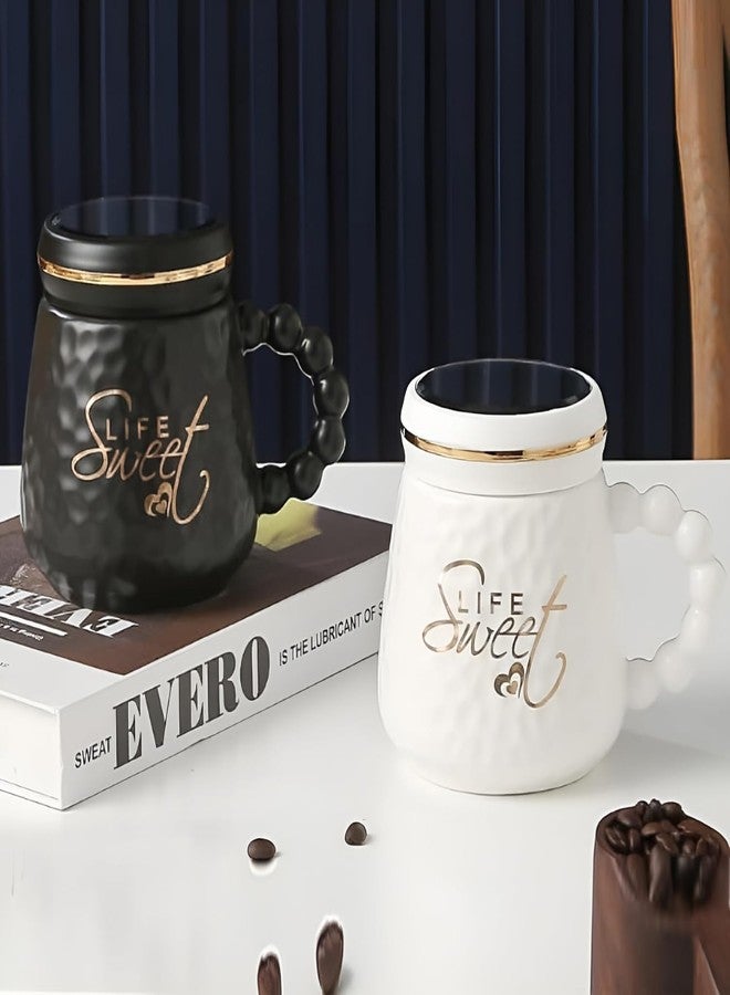 Wosta "Sweet Life Coffee Mug, Mugs for Coffee, Birthday Gift, Coffee Mug with Lid, Coffee Mugs, Tea Mug, Cups and Mugs, Ceramic Coffee Mug, Cute Coffee Mug, Tea Mugs 400 Ml (White) - Image 5