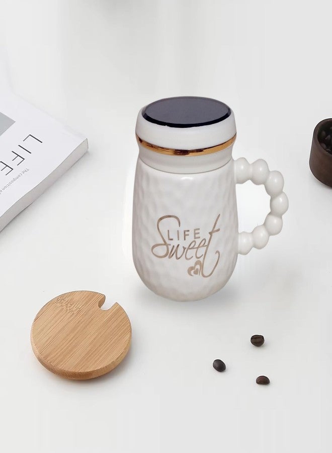 Wosta "Sweet Life Coffee Mug, Mugs for Coffee, Birthday Gift, Coffee Mug with Lid, Coffee Mugs, Tea Mug, Cups and Mugs, Ceramic Coffee Mug, Cute Coffee Mug, Tea Mugs 400 Ml (White) - Image 3