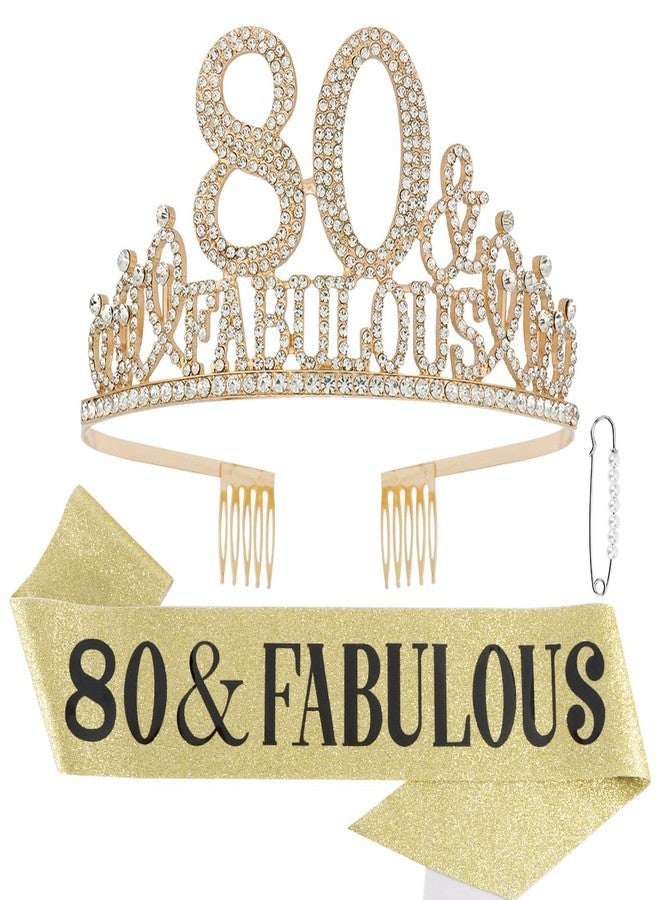FASOTY 80th Birthday Decorations for Women - Set of 80 & Fabulous Crown Tiara, Sash, Pearl Pin, 80th Birthday Gifts for Women Party Decorations and Favors - Image 1