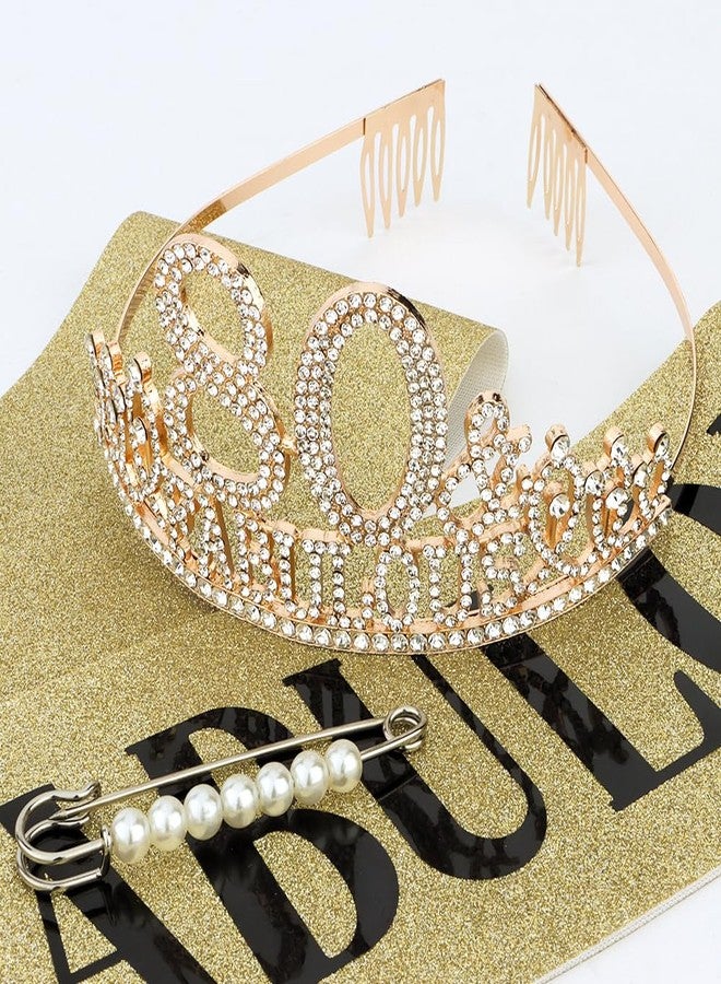 FASOTY 80th Birthday Decorations for Women - Set of 80 & Fabulous Crown Tiara, Sash, Pearl Pin, 80th Birthday Gifts for Women Party Decorations and Favors - Image 2