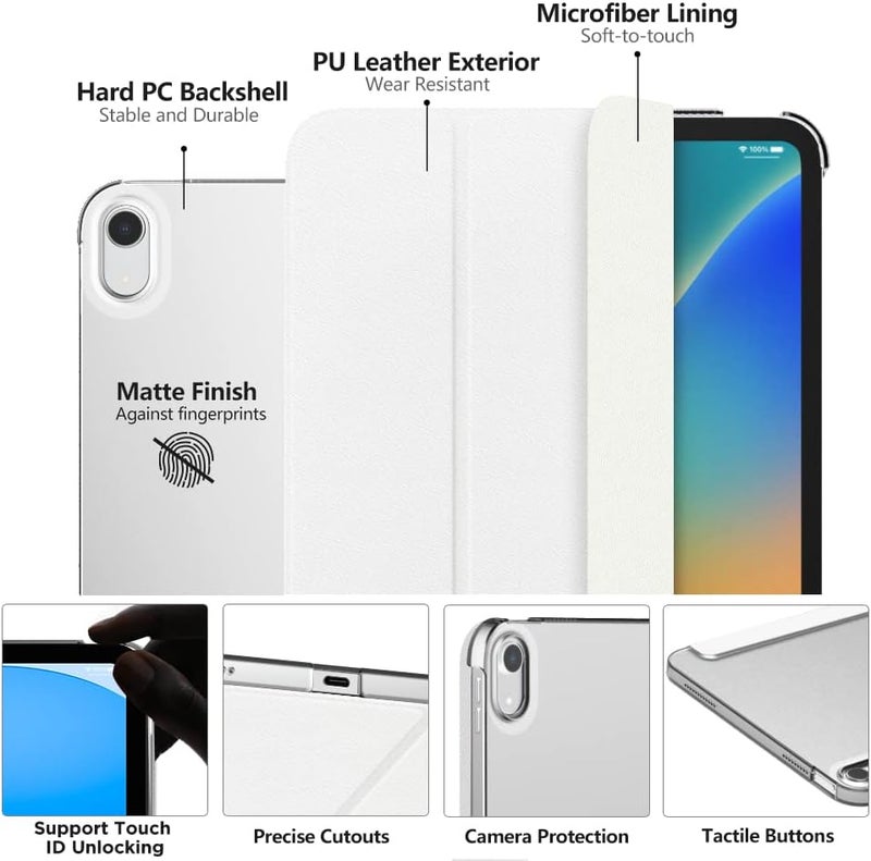 MoKo for iPad 10th Generation Case 2022, Slim Stand Hard PC Translucent Back Shell Smart Cover Case for iPad 10th Gen 10.9 inch 2022, Support Touch ID, Auto Wake/Sleep, White - Image 3