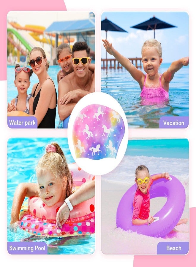 WAWSAM 2 Pack Kids Swim Cap Silicone Waterproof Swim Caps for Boys Girls (3-8 Years) Unicorn Mermaid Design Swimming Cap for Kids 3-8 Long and Short Hair (Mermaid&Unicorn) - Image 4