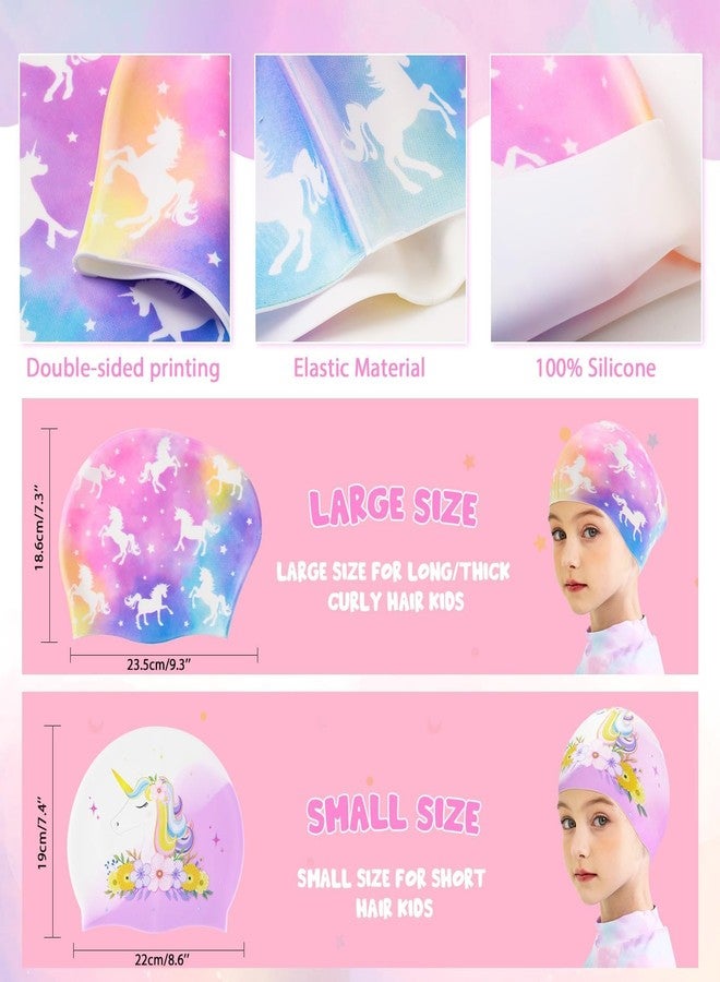 WAWSAM 2 Pack Kids Swim Cap Silicone Waterproof Swim Caps for Boys Girls (3-8 Years) Unicorn Mermaid Design Swimming Cap for Kids 3-8 Long and Short Hair (Mermaid&Unicorn) - Image 5