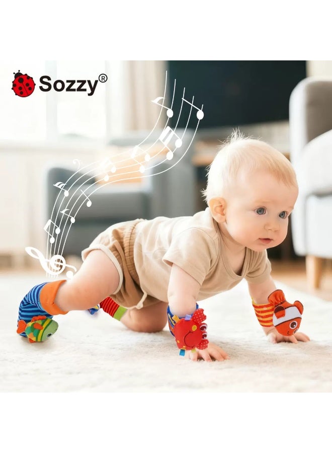 سوزي مجموعة أساور وجوارب أطفال رضع من سلسلة المحيط Sozzy، ألعاب ورق مجعد ناعمة تصدر أصوات، رسوم حيوانات بحرية لطيفة، لعبة تعليمية حسيّة لحديثي الولادة - Image 2