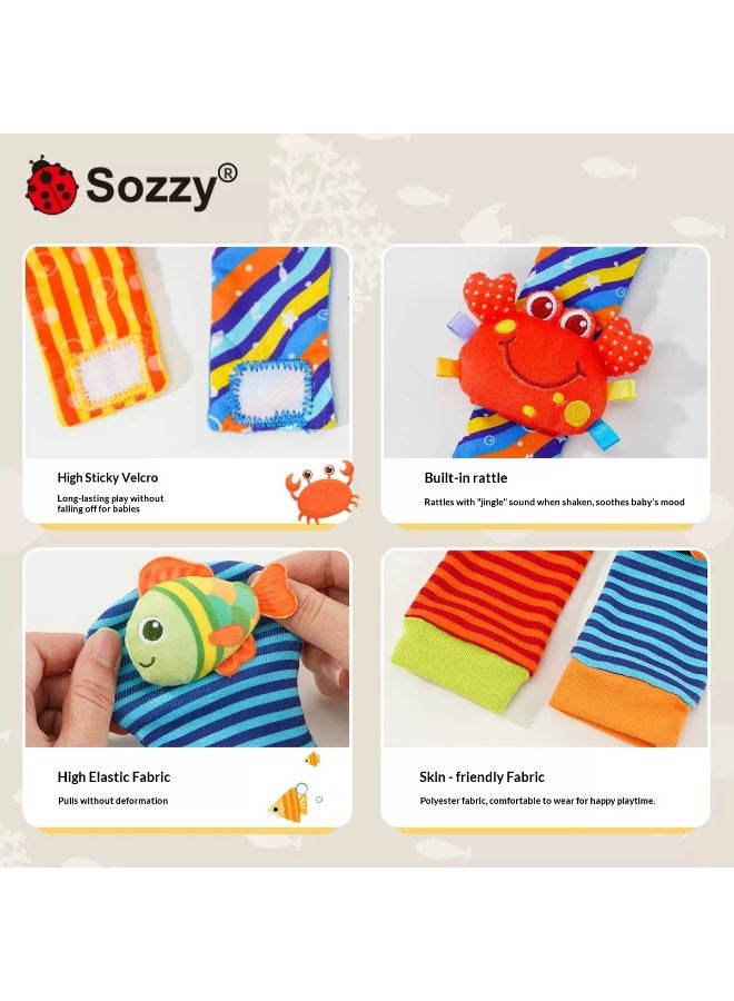 سوزي مجموعة أساور وجوارب أطفال رضع من سلسلة المحيط Sozzy، ألعاب ورق مجعد ناعمة تصدر أصوات، رسوم حيوانات بحرية لطيفة، لعبة تعليمية حسيّة لحديثي الولادة - Image 4