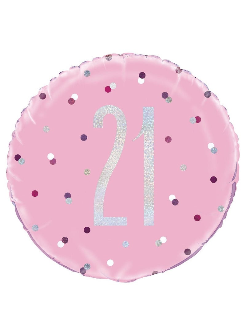 يونيك بالون عيد ميلاد 21 عامًا وردي اللون من رقائق الفضة 45 سم