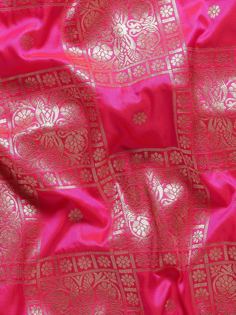 AMIRAT Women's Banarasi Silk Woven Zari Saree | Banarasi Silk New Look And Heavy Designer Saree With Unstitched Blouse Piece (Pink) - Image 5