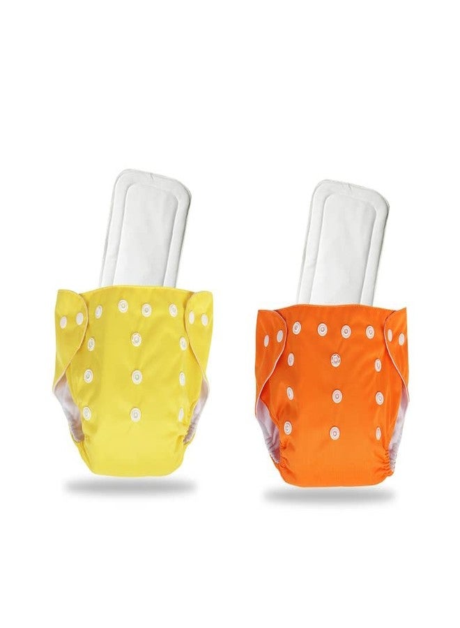 First Trend Cloth Diaper- Reusable, Washable and Adjustable Snap Buttons Cloth Diaper For Babies (0-36 Months Newborn) With Wet-Free Insert Pads (Set of 2) (Yellow,Orange) - Image 1
