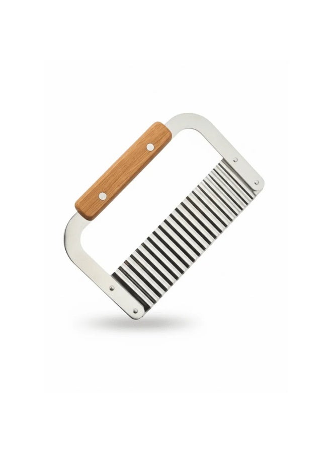 قاطع خضار متموّج بمقبض خشبي – سكين تمويج لتقطيع البطاطس والخضروات والفواكه – شفرة فولاذ مقاوم للصدأ - Image 1