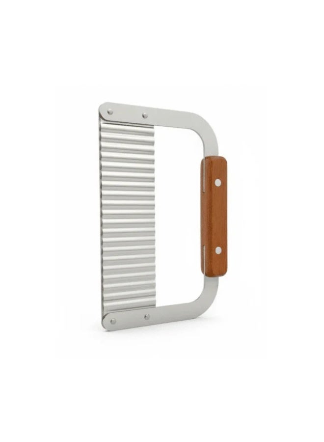 قاطع خضار متموّج بمقبض خشبي – سكين تمويج لتقطيع البطاطس والخضروات والفواكه – شفرة فولاذ مقاوم للصدأ - Image 3