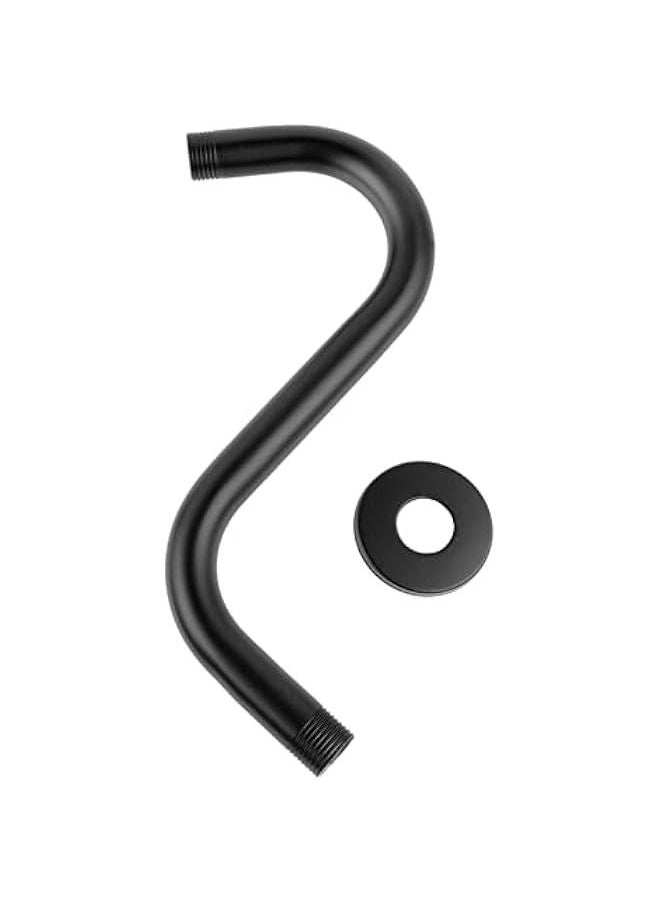 Generic Stainless Steel S Shaped 6 Inch Extension Shower Head,Shower Arm Riser Pipe, Bathroom Showering System with Flange, Matte Black, Shower Arm Riser Pipe, Stainless Steel S Shaped 6 Shower Arm Flan  - Image 1