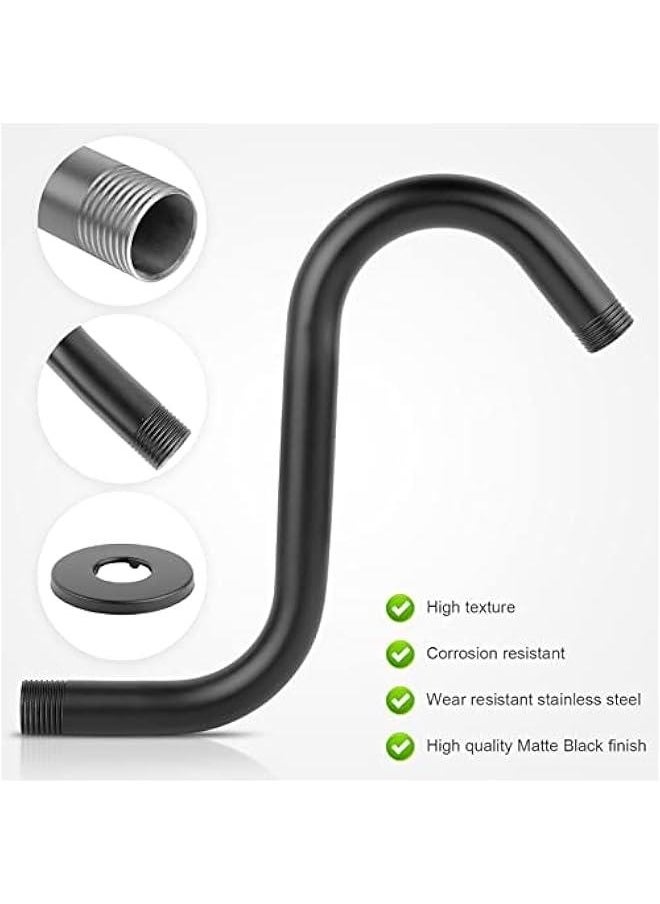 Generic Stainless Steel S Shaped 6 Inch Extension Shower Head,Shower Arm Riser Pipe, Bathroom Showering System with Flange, Matte Black, Shower Arm Riser Pipe, Stainless Steel S Shaped 6 Shower Arm Flan  - Image 2