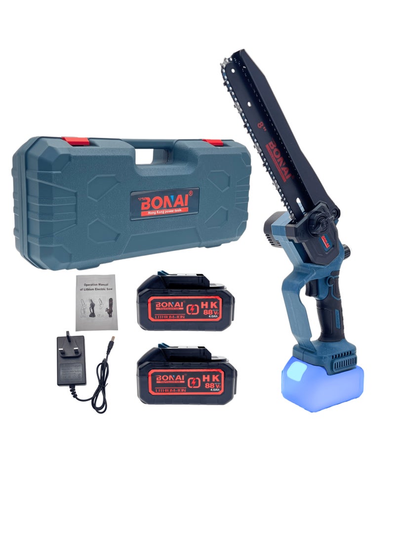 BONAI 8 Inch Cordless Mini Chain Saw BN-HK043 | Rechargeable Electric Pruning Saw for Wood, Tree Trimming, Gardening, DIY Cutting | Portable Handheld Battery Chainsaw Tool Kit - Image 1